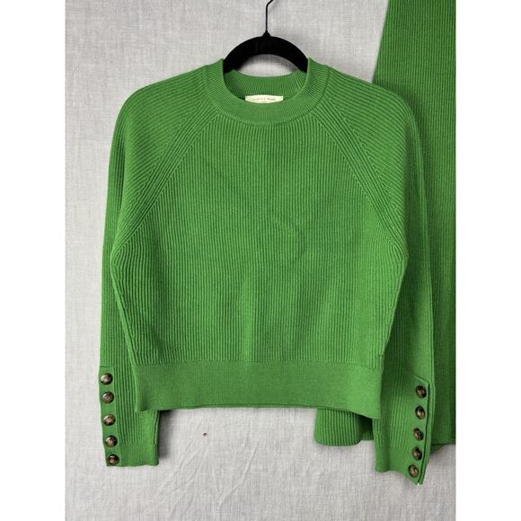 La Maille Sezane Womens Ribbed Wool Blend Sweater Top Skirt Set Green S/M - Picture 2 of 9